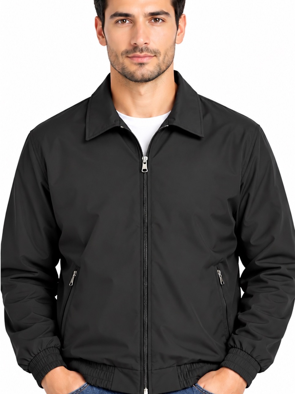 Men's Black Zip-Up Windbreaker Jacket